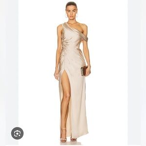 $795 Jonathan Simkhai Women Beige Sahara One-Shoulder Column Gown Dress Size 8
